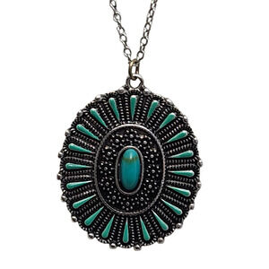 Vtg Southwestern Faux Turquoise Pendant Necklace
